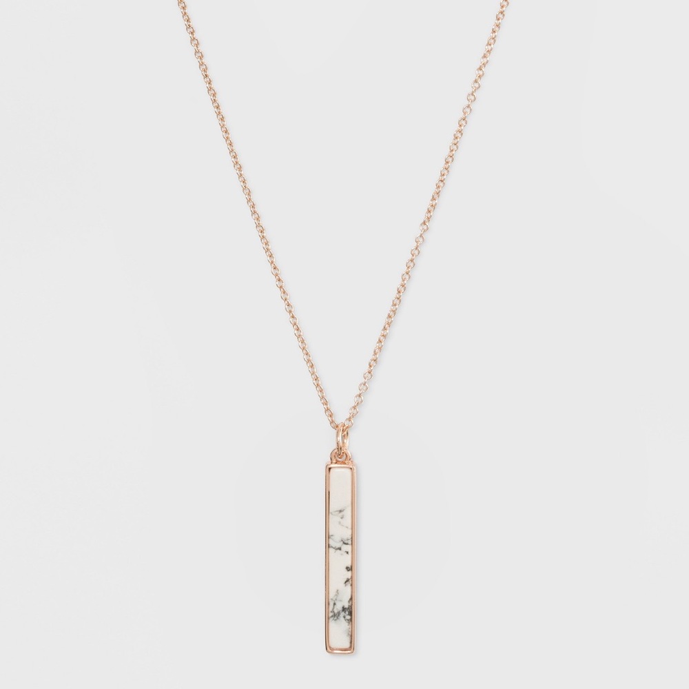 Dainty Natural Stone Howlite Bar Necklace - Picture 2 of 6